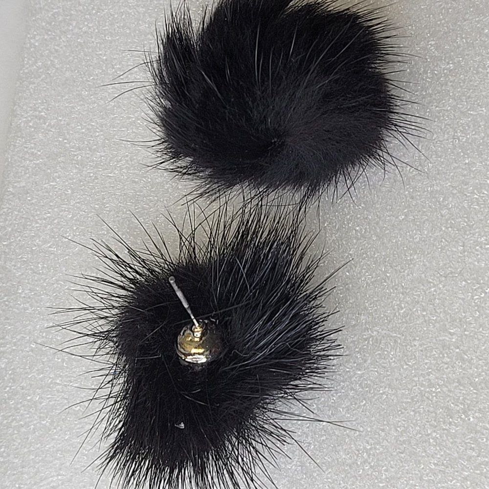 Black Furry Earrings - Picture 2 of 5